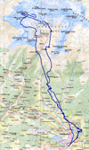 Mapa se záznamem trati letu