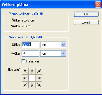 DIALOGOV� OKNO VELIKOST PL�TNA