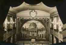 The auditorium of the theatre with dropped curtain (the view of the castle theatre from 1950', photo C. la)