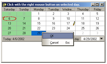 Calendar Note Pop-up Menu