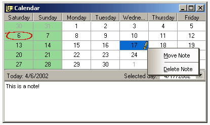 Calendar Note's Pop-up Menu