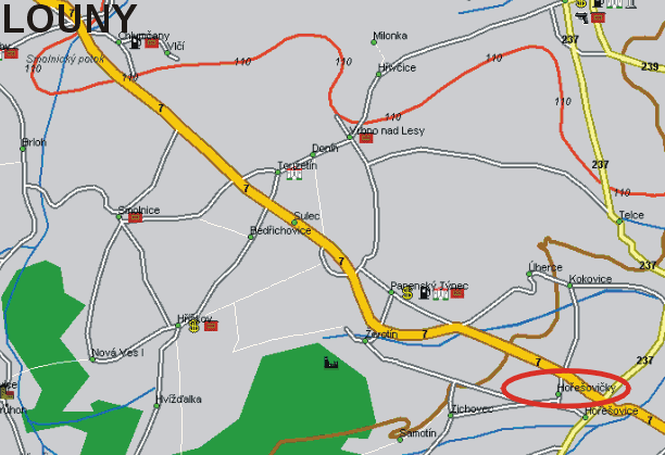 Mapa pro ty, kte pojedou ve smru Louny - Slan